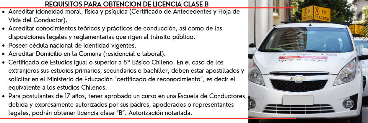 REQUISITOS PARA OBTENCION DE LICENCIA CLASE B 